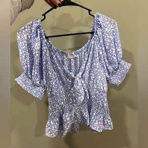 Blue and white floral off the shoulder top
